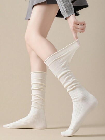 2pcs/Pair Ivory Women Thin Amerald Over-The-Knee Socks, Leg Shaping, Suitable For Daily Wear