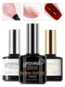3 PEÇAS Gel Base, Top e Construtor sem Enxaguar - Acabamento Brilhante e Longa Duração, Gel para Lâmpada de Unhas Removível a Remover para DIY em Casa e Salão de Beleza
