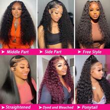13x4 Loose Deep Lace Front Wig Human Hair Long Hair Transparent Frontal 180% Density Bleached Knots For Women Natural Black Pre-Plucked Hairline