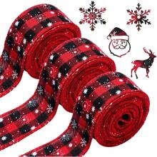1 Rolls Christmas Snowflake Buffalo Plaid Ribbon Wired Edge Ribbon Black And Red Plaid Burlap Ribbon Christmas Check Burlap Ribbon For Christmas Wrapping Crafts Decoration (6 Yard X 1.58 Inch),Christmas - Multicolor - View 2