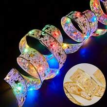 1 件 3/5/10M 圣诞 LED 丝带装饰灯、圣诞树装饰道具灯、圣诞丝缎丝带装饰灯串，电池供电（不含电池） - 多種顏色 - 查看 17