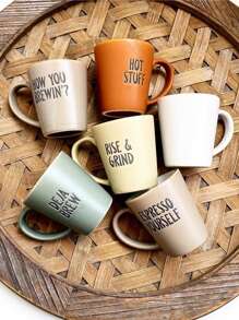 1pc 68ml Retro Mini Italian Espresso Cup, Ceramic Letter Decor Small Tea Cup, Suitable For Coffee Shop, Home Coffee Maker, Afternoon Tea, Gift - Multicolor - View 3