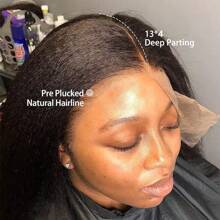 Kinky Straight Wig Human Hair 13x4 Transparent Lace Front Wigs Human Hair Wigs For Women Yaki Straight Human Hair Wig Glueless Frontal Wigs Human Hair Pre Plucked Bob Wig 200% Density - Natural Black - Xem 3