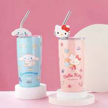 Sanrio 1 pieza Vaso con pajita de acero inoxidable de 600ml con diseño de Hello Kitty, regalo de cumpleaños para amigos