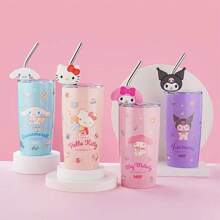 Sanrio 1 pieza Vaso con pajita de acero inoxidable de 600ml con diseño de Hello Kitty, regalo de cumpleaños para amigos