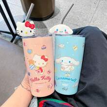 Sanrio 1 pieza Vaso con pajita de acero inoxidable de 600ml con diseño de Hello Kitty, regalo de cumpleaños para amigos