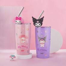 Sanrio 1 pieza Vaso con pajita de acero inoxidable de 600ml con diseño de Hello Kitty, regalo de cumpleaños para amigos