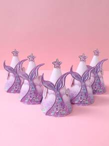 6 件美人鱼主题生日帽、美人鱼派对帽、紫色美人鱼生日节日派对帽、派对照片道具、生日礼物、生日帽、DIY 美人鱼帽（带美人鱼装饰贴纸）、生日派对摄影道具、派对礼物、宝贝淋浴装饰