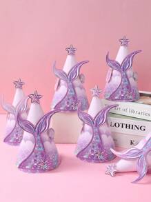 6 件美人鱼主题生日帽、美人鱼派对帽、紫色美人鱼生日节日派对帽、派对照片道具、生日礼物、生日帽、DIY 美人鱼帽（带美人鱼装饰贴纸）、生日派对摄影道具、派对礼物、宝贝淋浴装饰