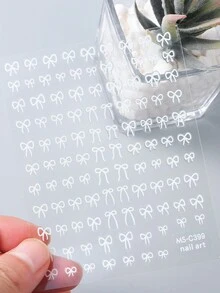 FULL BEAUTY 2 件设计师美甲贴纸法式指甲贴花黑白蝴蝶结图案 3D 粘性蝴蝶结铝箔流行蝴蝶结美甲装饰女士美甲配件 - 白色 - 查看 3