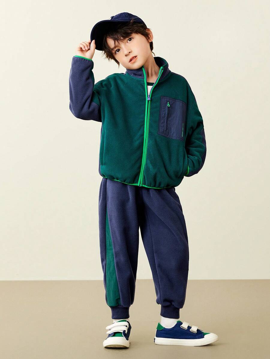 mini bala Bộ quần áo thể thao ngoài trời chống tĩnh điện bằng vải nỉ chống gió và quần dài cho bé trai