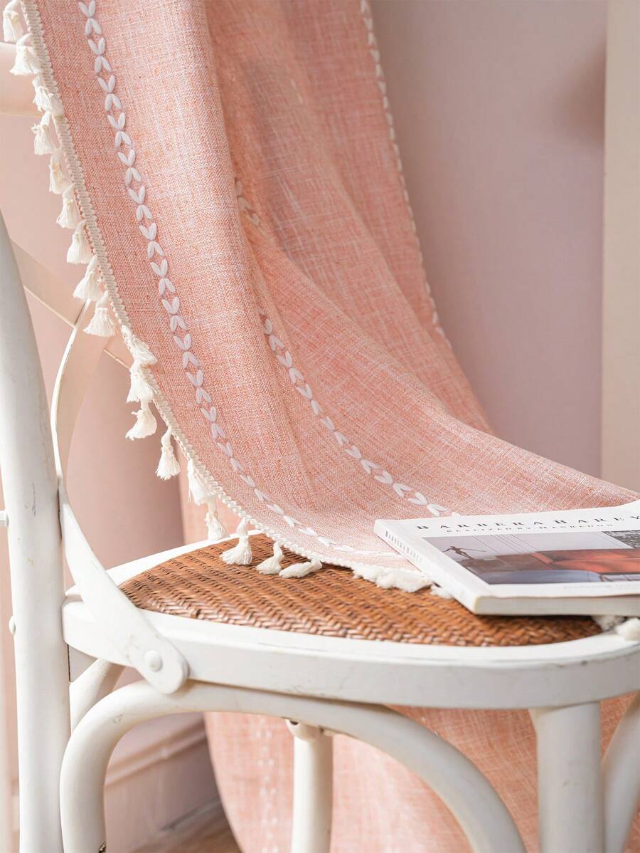 Bubaba 1 tấm rèm che nắng thêu cổ điển màu cam, dệt jacquard theo phong cách đồng quê Boho với tua rua màu be, trang trí nhà cửa cho phòng ngủ, phòng khách, nhà bếp, phòng ăn, khách sạn, trang trí ngày lễ, mọi mùa - trái cam - Xem 1