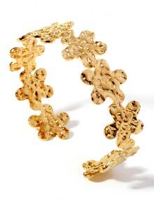 1 件窄款不锈钢开口手镯，几何设计锤纹纹理，女士时尚配饰 - 彩色 - 查看 13