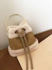 Túi Tote Xô cầm tay kim loại thời trang, thích hợp cho đi mua sắm, ngoài trời, du lịch, tiệc tùng, thanh thiếu niên, sinh viên - Màu Khaki - Xem 6