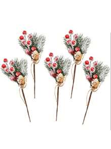 2 件圣诞红色浆果人造花松果树枝圣诞树装饰品礼品包装家居 DIY 花环 - 彩色 - 查看 6