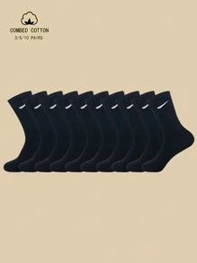 3pcs/5pcs/10pcs Solid Color Cotton Crew Socks, Comfortable Breathable Moisture Wicking Odor Resistant Soft, Suitable For Daily Business, Travel, Sports, Campus Wear, Unisex - Black and White - View 2