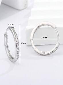 1 对/2 件时尚 925 纯银闪亮锆石吊坠耳环女士圆形耳环女士生日圣诞礼物派对婚礼订婚精美珠宝 - 銀色 - 查看 4