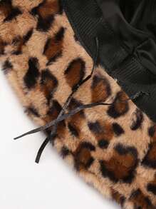 1 pieza Sombrero de cubo de felpa con estampado de leopardo para mujer, cálido y versátil para otoño/invierno, con circunferencia de cabeza ajustable y grande