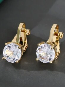 1 cặp bông tai kẹp khảm đồng thời trang, thiết kế đơn giản, phù hợp với phụ nữ, tuyệt vời làm quà tặng sinh nhật/tiệc tùng - Vàng - Xem 7