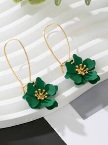 1 cặp bông tai mặt dây chuyền hình hoa xanh sống động thiết kế độc đáo cho phụ nữ - màu xanh lá - Xem 4
