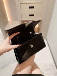 Women's Fashion Snake Skin Pattern Silver Tote Bag, Evening Clutch Bag With Metal Decor Flap Cover, Formal Party Leather Purse, Chain Strap Handbag For Ball And Formal Occasions