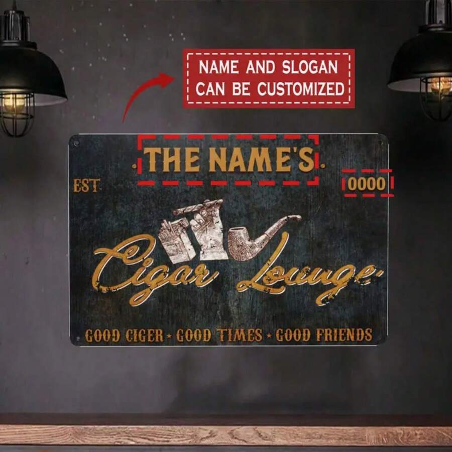 Customized Metal Plaque: Cigar Lounge Decor - 8x12 Inches (20x30cm) - High-Quality Material, Easy Maintenance