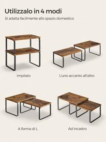 SONGMICS Scaffale Portaspezie, Set di 2 Organizzatori da Cucina Espandibili, Scaffale da Cucina Impilabile, Metallo e Legno Ingegnerizzato, Nero Inchiostro e Greige Erica/Nero Inchiostro e Marrone Vintage - Castano - Visualizzare 6