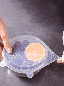 1 套 6 个硅胶弹力盖，可重复使用的耐用碗食品储存盖，硅胶盖，洗碗机和冰箱安全储存，厨房用品+可重复使用的硅胶弹性盖 - 多功能水果和蔬菜食品碗盖，无需电力，厨房保鲜装置 - 透明色 - 查看 6