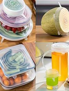 1 套 6 个硅胶弹力盖，可重复使用的耐用碗食品储存盖，硅胶盖，洗碗机和冰箱安全储存，厨房用品+可重复使用的硅胶弹性盖 - 多功能水果和蔬菜食品碗盖，无需电力，厨房保鲜装置 - 透明色 - 查看 9