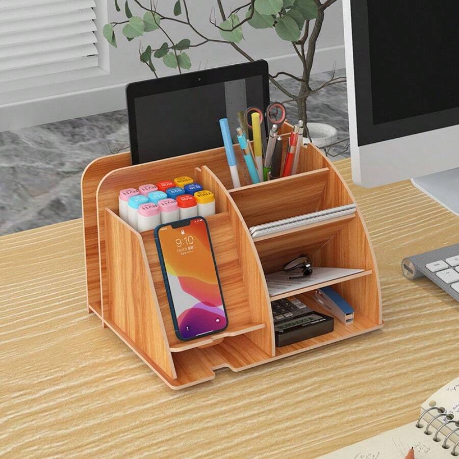 New Wooden Storage Rack Multi-Compartment Desk Organizer For Office ...