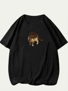 Printed T-Shirt Meme Kitten Thinking Blouse Men's Fashion Premium Comfort Unisex Casual - 黑色 - 查看 1