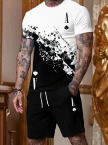 Conjunto de dos piezas con camiseta de estampado animal para hombre - Gris - Ver 4