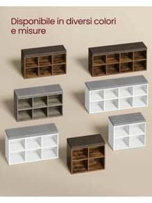 VASAGLE Panca Scarpiera, Scarpiera Ingresso con Seduta Imbottita e 4 Scomparti, Scaffale Porta Scarpe da Ingresso, 30,5 x 59,6 x 48 cm, Marrone Vintage e Marrone - Castano - Visualizzare 4