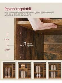 VASAGLE Panca Scarpiera, Scarpiera Ingresso con Seduta Imbottita e 4 Scomparti, Scaffale Porta Scarpe da Ingresso, 30,5 x 59,6 x 48 cm, Marrone Vintage e Marrone - Castano - Visualizzare 2