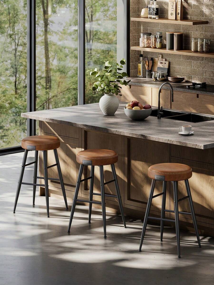 VASAGLE EKHO Collezione - Sgabelli Cucina, Set da 2 Sgabelli Alti da Bar, Sedie Cucina, Rivestimento con Cucitura, Altezza 76,2 cm, Sala da Pranzo, Facile da Montare, Nero Inchiostro/Verde Foresta/Marrone Caramello