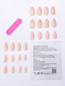 24pcs Almond Shaped Soft Elegant Light Pink Solid Color Fake Nails + 1pc Nail File + 1pc Glue For Festival Gift, Party, Daily Use Press On Nails Nail Supplies - Dusty Pink - View 3