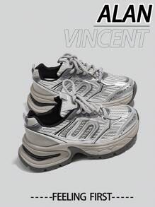 Alan Vincent 【城市运动鞋系列】银色运动鞋女鞋2025新款厚底运动鞋舒适时尚跑步鞋增高休闲运动鞋女户外鞋女士鞋透气网眼 - 灰色 - 查看 8