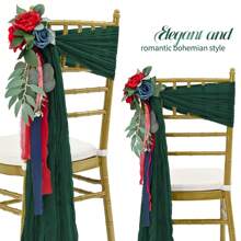 50 PCS Cheesecloth Chair Sashes, Wedding Aisle Decorations Chair Bows Sashes Designed, Universal Chair Covers Chair Sash For Wedding Reception Party Hotel Event Decoration - Dark Green - View 3