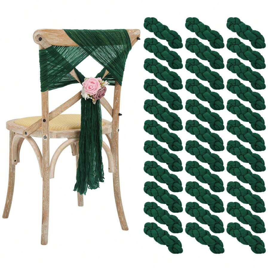 50 PCS Cheesecloth Chair Sashes, Wedding Aisle Decorations Chair Bows Sashes Designed, Universal Chair Covers Chair Sash For Wedding Reception Party Hotel Event Decoration - Dark Green - View 1