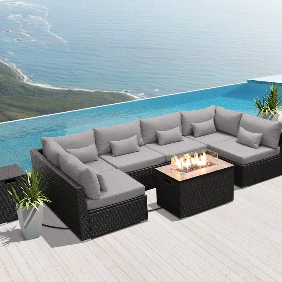 Patio Furniture Sectional Sofa With Gas Fire Pit Table Outdoor Patio