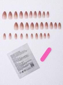 30片/套杏仁形裸色柔和风格假指甲，包含1个指甲锉和1片凝胶按压式指甲，美甲用品