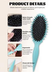 1 件卷发造型梳，卷发定型刷，卷发刷，用于梳理和塑造男士和女士的卷发以减少拉扯，带叉的软毛梳子，顺发刷可减少头发拉扯和卷发分离 - 彩色 - 查看 6