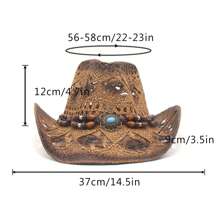 Cowboy Hat Creative Curled Straw Hollow Design  Beads Chain Decoration Shade Straw Hat - Dark Brown - View 6