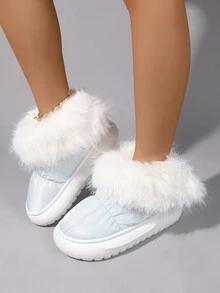 Fashionable Fluffy Winter Snow Boots For Women, Lightweight Padded Winter Shoes, Anti-Slip Streetwear Boots - Blue - View 4