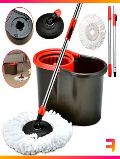 Mop de Limpeza Esfregão Giratório 360 Balde 8L Cesto Centrifugador e Cabo Ajustável até 1.14m