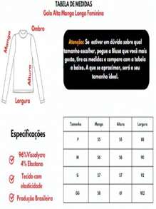 Kit 3 Blusas Femininas Manga Longa Gola Alta Viscolycra