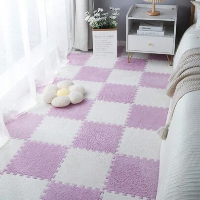 12 piezas Baldosas de alfombra entrelazables de unicolor antideslizantes, tapetes de piso modulares para sala de estar, dormitorio