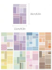 8pcs Plaid Material Puzzle Stickers Laptop Handbook Phone Case Decorative Stickers,School Supplies,Back To School - Multicolor - View 7