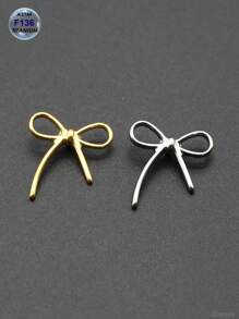 1 件全新植入级 ASTM F136 钛耳环 16G 唇环镂空蝴蝶结耳轮软骨穿孔耳垂耳环女士身体首饰金色 PVD - 蝴蝶結唇釘 - 查看 7