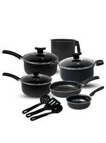 Cookware Set Casseroles Kit 9 Pieces Teflon Non-Stick Glass Lid Cherry Non-Stick Teflon Frying Pan - Negro - Ver 3